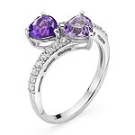 Genuine Amethyst & Lab-Created White Sapphire Double Heart Bypass Ring in Sterling Silver