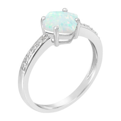 Womens Lab Created White Opal Sterling Silver Halo Cocktail Ring