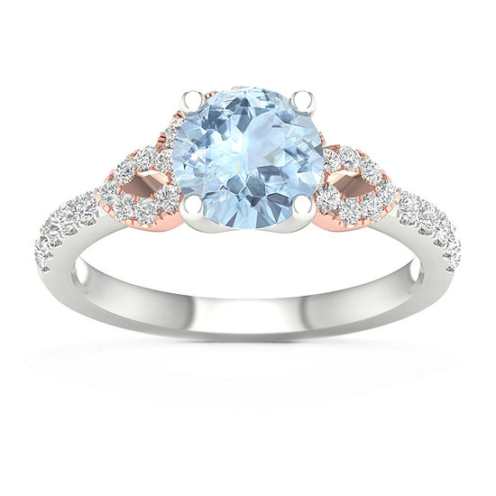 Modern Bride Gemstone Womens 1/4 CT. T.W. Genuine Blue Aquamarine 10K Rose Gold Round Side Stone Engagement Ring
