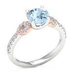 Modern Bride Gemstone Womens 1/4 CT. T.W. Genuine Blue Aquamarine 10K Rose Gold Round Side Stone Engagement Ring