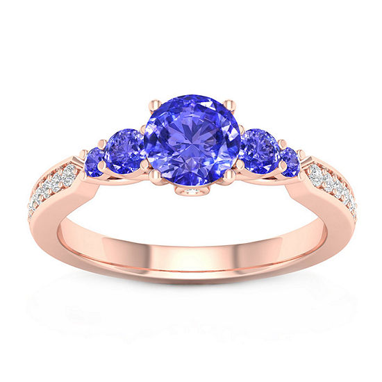 Modern Bride Gemstone Womens 1/10 CT. T.W. Genuine Blue Tanzanite 10K Rose Gold Round Side Stone Engagement Ring