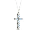 Womens 1/10 CT. T.W. Genuine Blue Aquamarine 10K Gold Cross Pendant Necklace