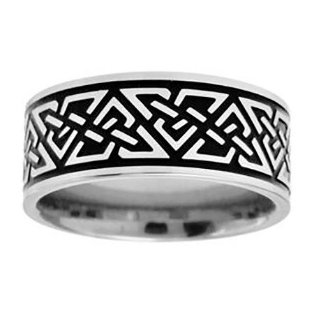 Mens 9mm Stainless Steel Celtic Knot Ring, 10, Grey
