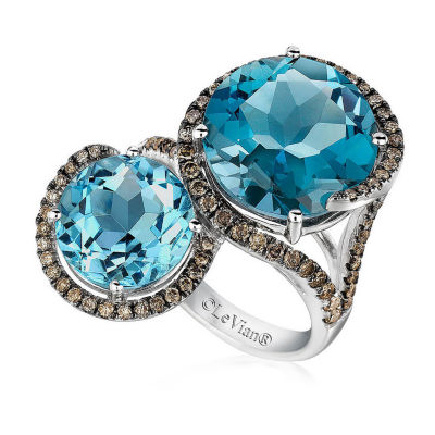 LIMITED QUANTITIES Le Vian Grand Sample Sale™ Ring featuring 8  Blue Topaz, Chocolate Diamonds® set in 14K Vanilla Gold®