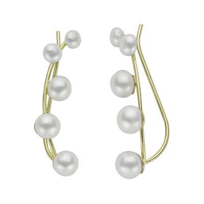 Cultured Freshwater Pearl and 14K Yellow Gold Crawler Earrings, Color ...