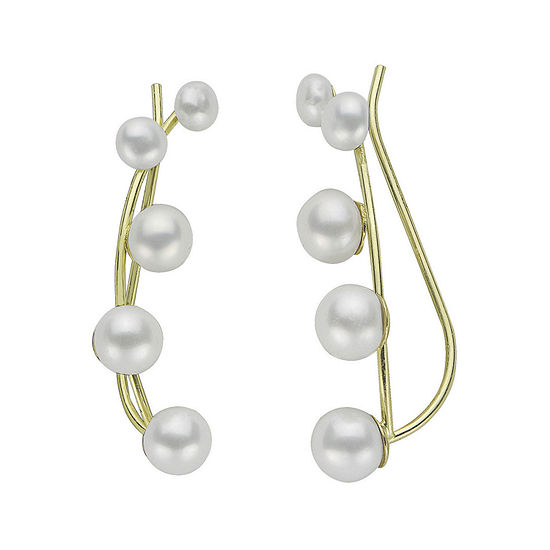 Cultured Freshwater Pearl and 14K Yellow Gold Crawler Earrings