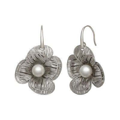 Cultured Freshwater Pearl Sterling Silver Flower Earring