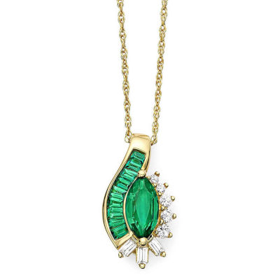 Lab-Created Emerald & Lab-Created White Sapphire 14K Gold Over Silver Pendant Necklace