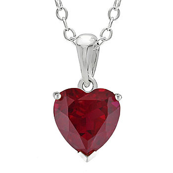 Lab-Created Ruby Necklace Heart-Shaped 10K White Gold