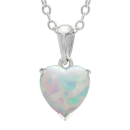 Heart-Shaped Lab-Created Opal Sterling Silver Pendant Necklace