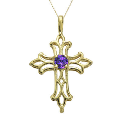 Genuine Amethyst 10K Yellow Gold Cross Pendant Necklace