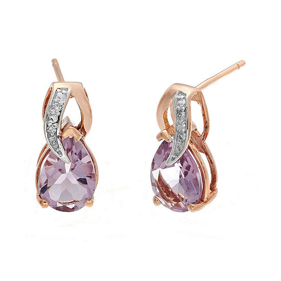 Genuine Amethyst and Diamond-Accent 10K Rose Gold Drop Earrings