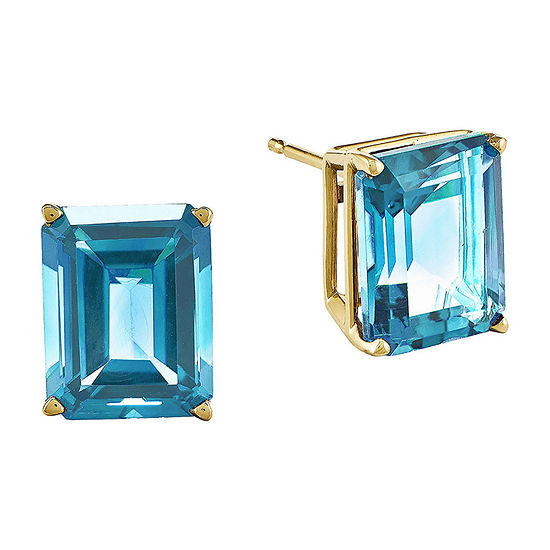 Genuine Swiss Blue Topaz 14K Yellow Gold Emerald-Cut Earrings