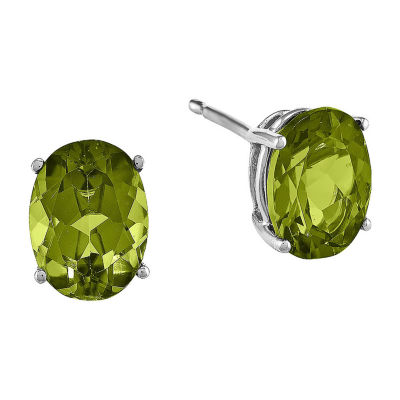 Genuine Peridot 14K White Gold Oval Earrings