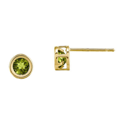 Genuine Green Peridot 14K Yellow Gold Stud Earrings