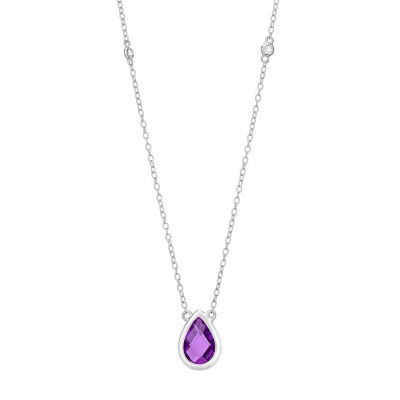 Womens Genuine Purple Amethyst Sterling Silver 18 Inch Pendant Necklace