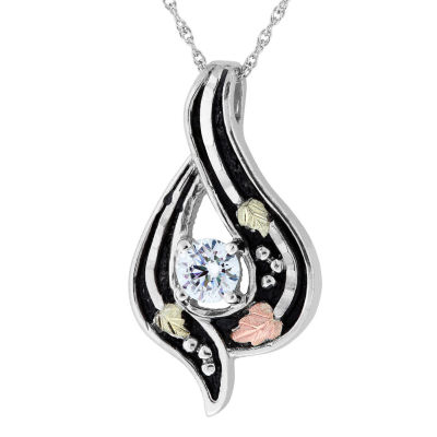Black Hills Gold Womens White Cubic Zirconia Sterling Silver Flower Pendant