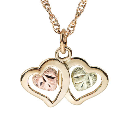 Black Hills Gold Womens 10K Tri-Color Gold Heart Pendant Necklace
