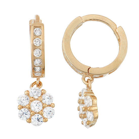 White Cubic Zirconia 14K Gold Over Silver Drop Earrings