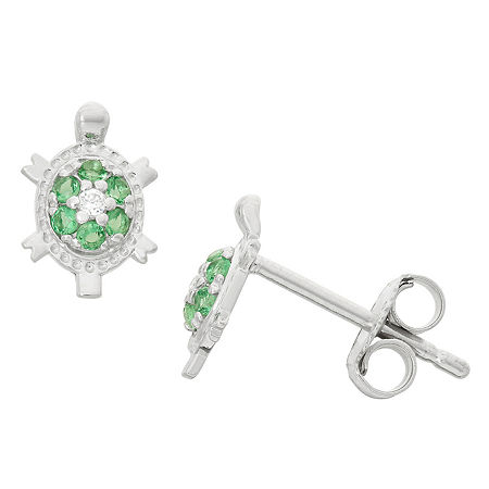 Green Cubic Zirconia Sterling Silver 6mm Stud Earrings, One Size