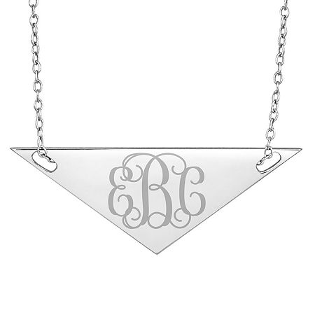 Personalized Sterling Silver Monogram Triangle Necklace, One Size, White