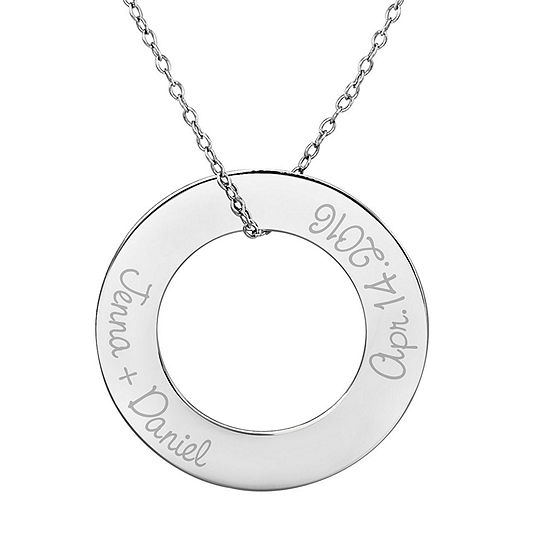 Personalized Sterling Silver 29mm Circle Couple's Name & Date Pendant Necklace