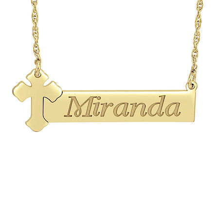 Personalized Womens Sterling Silver Cross Bar Name Pendant Necklace, One Size, Yellow