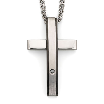 Two-Tone Diamond-Accent Stainless Steel Cross Pendant Necklace