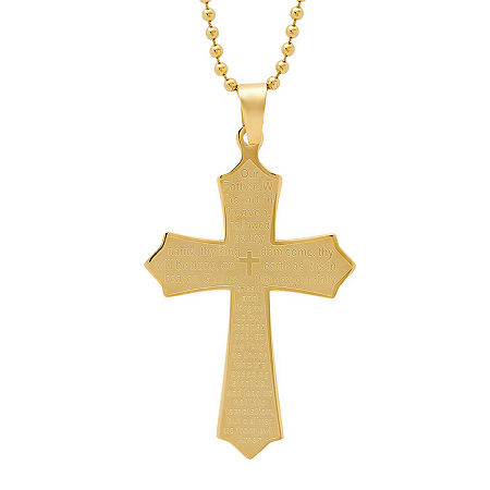 Steeltime Lord'S Prayer Mens 18K Gold Stainless Steel Cross Pendant Necklaces, One Size, Multiple Colors