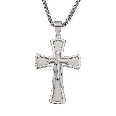 Mens Stainless Steel Cross Pendant Necklace, Color: Grey - JCPenney