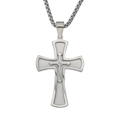 Mens Stainless Steel Cross 24 Inch Pendant Necklace