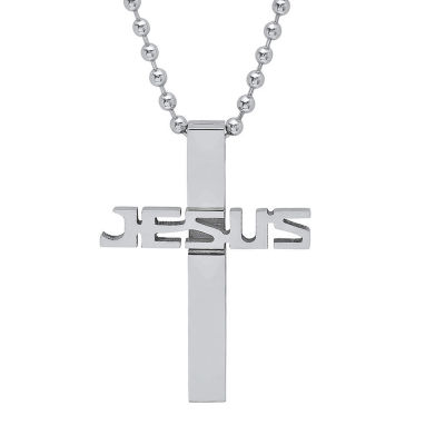 Steeltime Mens Stainless Steel Cross Pendant Necklace