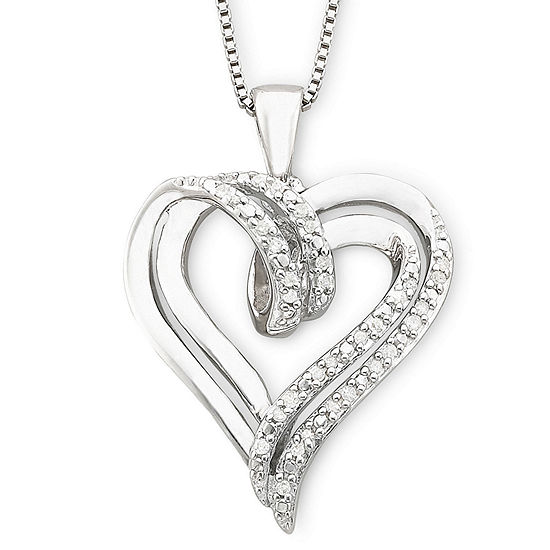1/10 CT. T.W. Diamond Double-Heart Sterling Silver Pendant Necklace