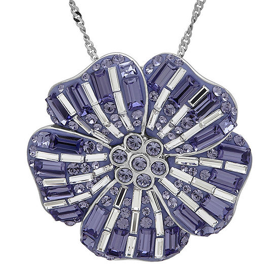 Sterling Silver Purple and White Crystal Flower Pendant Necklace