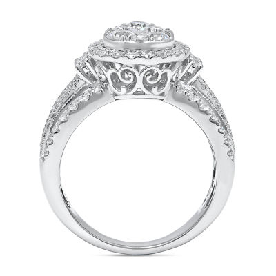 2 CT.T.W. Natural Diamond Pear Shape Side Stone Halo Engagement Ring in 10K or 14K White Gold