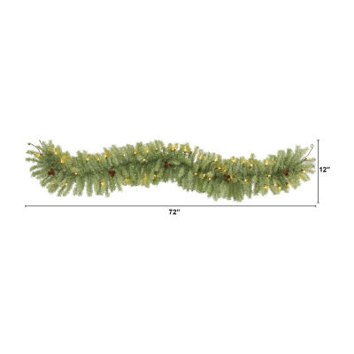 Nearly Natural 6ft. Christmas Pine Artificial Garland With 50 Warm White Led Lights And Pine Cones Pre-Lit Indoor Christmas Garland