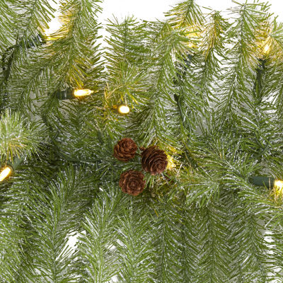 Nearly Natural 6ft. Christmas Pine Artificial Garland With 50 Warm White Led Lights And Pine Cones Pre-Lit Indoor Christmas Garland