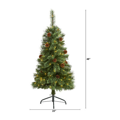 Nearly Natural 4 Foot White Mountain Pine With Pine Cones And 100 Clear Led Lights Pre-Lit Artificial Christmas Tree