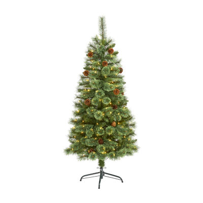 Nearly Natural White Mountain Artificial 200 Clear Led Lights And Pine Cones 5 Foot Pre-Lit Pine Christmas Tree