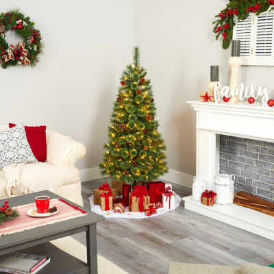 Nearly Natural White Mountain Artificial 200 Clear Led Lights And Pine Cones 5 Foot Pre-Lit Pine Christmas Tree