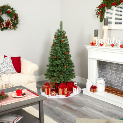 Nearly Natural White Mountain Artificial 200 Clear Led Lights And Pine Cones 5 Foot Pre-Lit Pine Christmas Tree