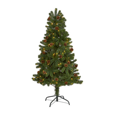 Nearly Natural 5ft. Rocky Mountain Spruce Artificial Christmas Tree With Pinecones And 100 Clear Led Lights 5 Foot Pre-Lit Spruce Christmas Tree