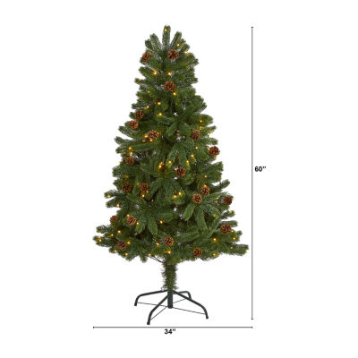 Nearly Natural 5ft. Rocky Mountain Spruce Artificial Christmas Tree With Pinecones And 100 Clear Led Lights 5 Foot Pre-Lit Spruce Christmas Tree