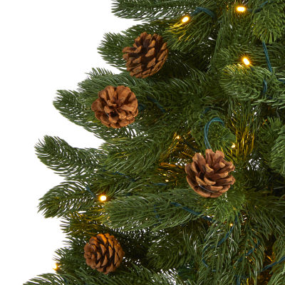 Nearly Natural 5ft. Rocky Mountain Spruce Artificial Christmas Tree With Pinecones And 100 Clear Led Lights 5 Foot Pre-Lit Spruce Christmas Tree