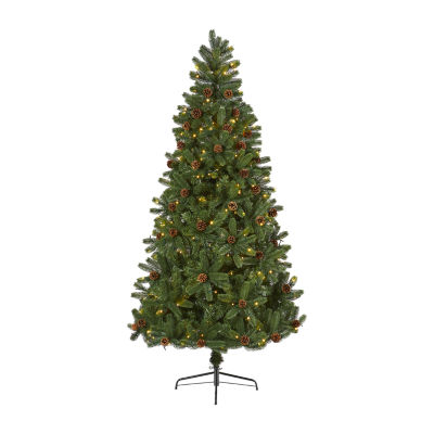 Nearly Natural 7 1/2 Foot Rocky Mountain Spruce With Pinecones And 400 Clear Led Lights Pre-Lit Artificial Christmas Tree