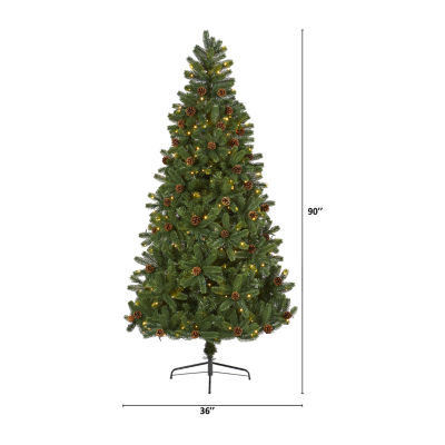 Nearly Natural 7 1/2 Foot Rocky Mountain Spruce With Pinecones And 400 Clear Led Lights Pre-Lit Artificial Christmas Tree