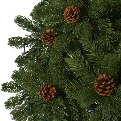 Nearly Natural 7 1/2 Foot Rocky Mountain Spruce With Pinecones And 400 Clear Led Lights Pre-Lit Artificial Christmas Tree