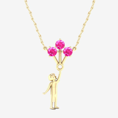 Gender Reveal Womens Lab Created Pink Sapphire 14K Gold Over Silver Pendant Necklace