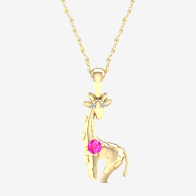 Gender Reveal Giraffe Womens Lab Created Pink Sapphire 14K Gold Over Silver Pendant Necklace