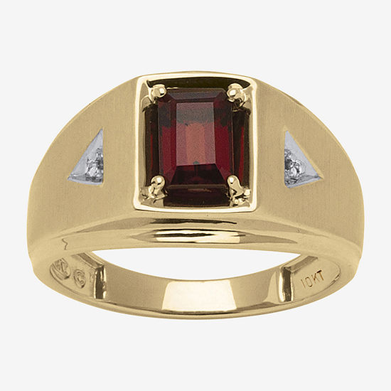 Mens Genuine Red Garnet 10K Gold Fashion Ring